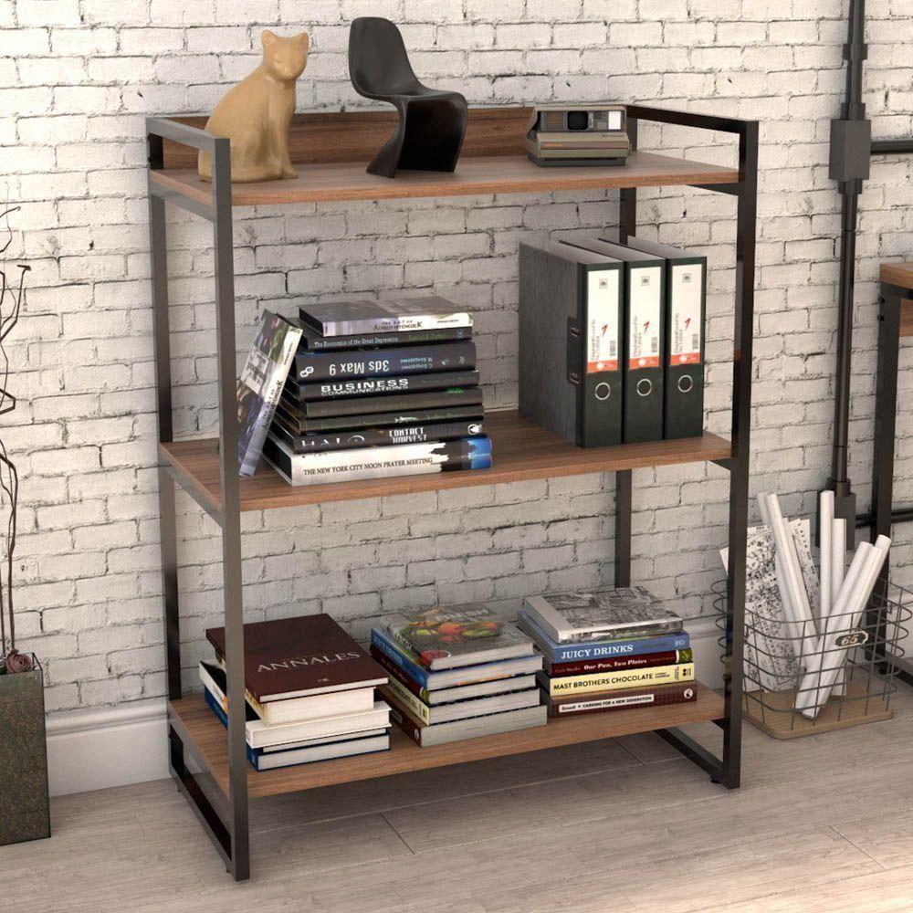 Kit 2 Estantes Com 3 Prateleiras Escritório 104x80 Cm Nogal - 6