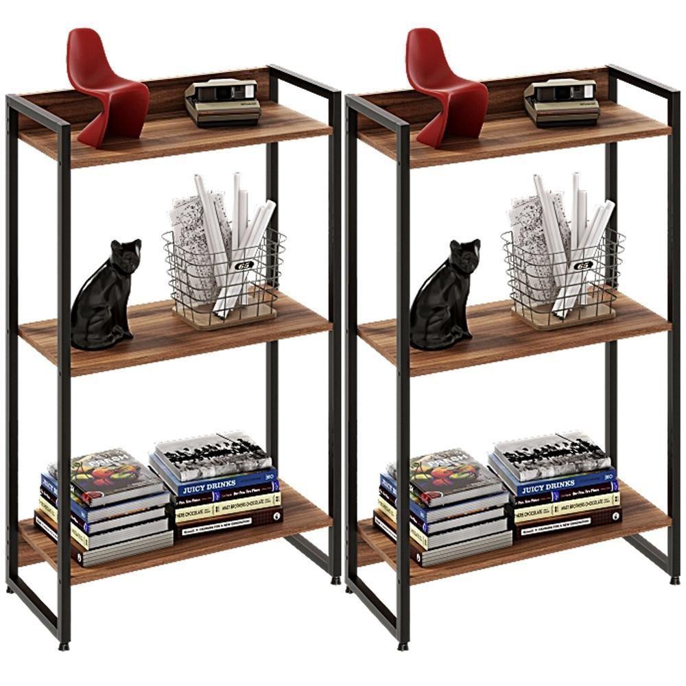 Kit 2 Estantes Escritório 3 Prateleiras 104x60cm Nogal - 1