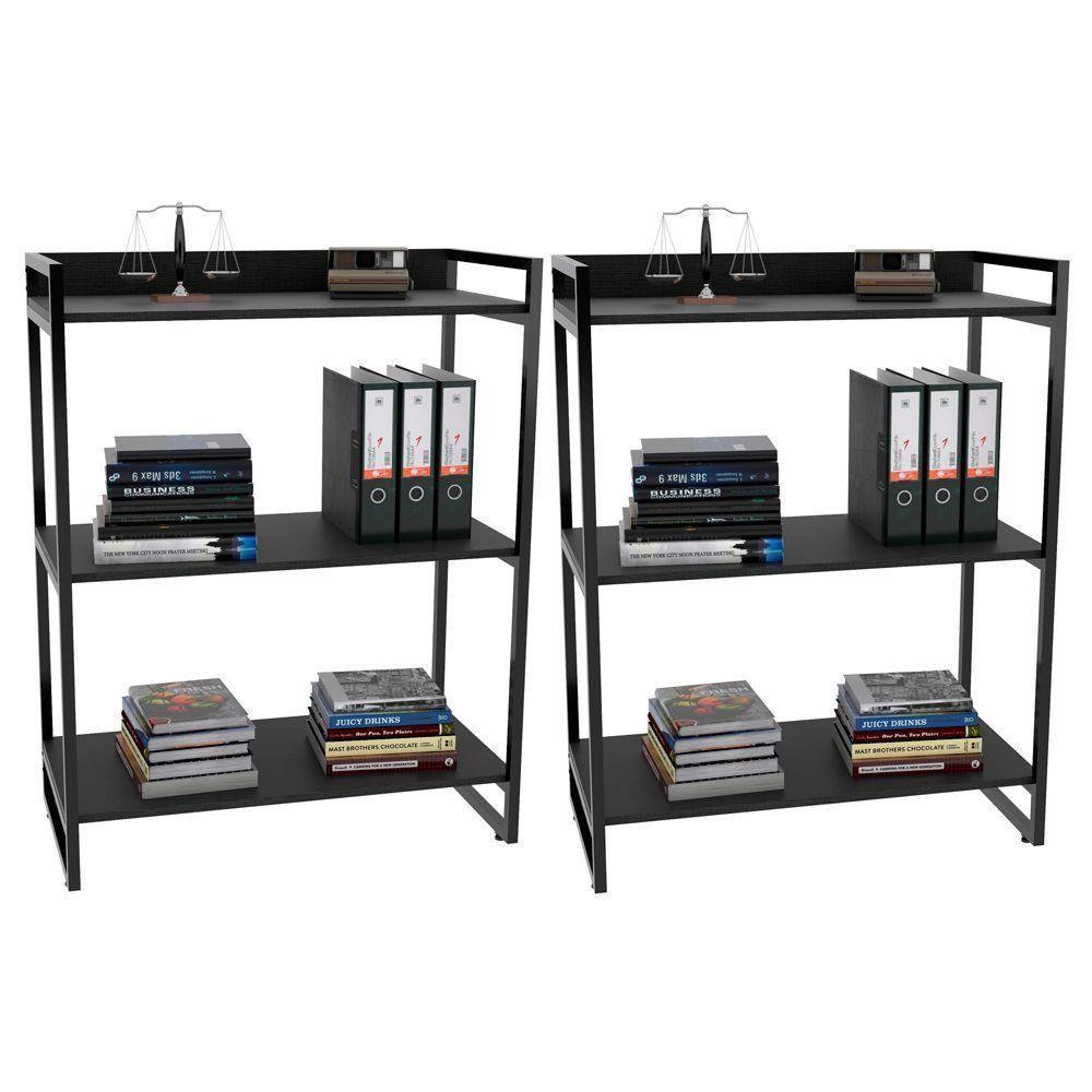 Kit 2 Estantes Com 3 Prateleiras Escritório C114x80cm Preto - 1