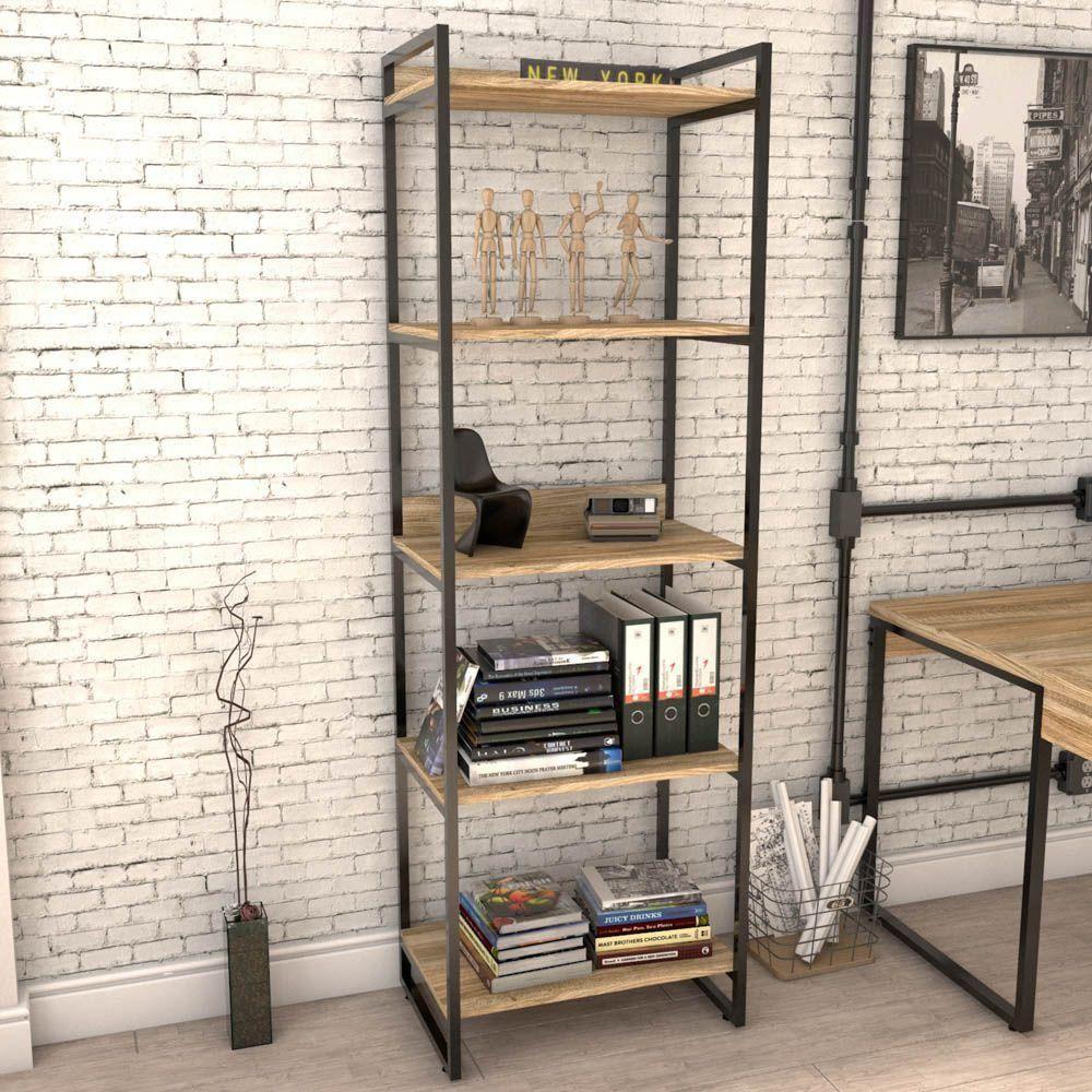 Kit 2 Estantes C/5 Prateleiras Escritório 187x60Cm Carvalho - 6