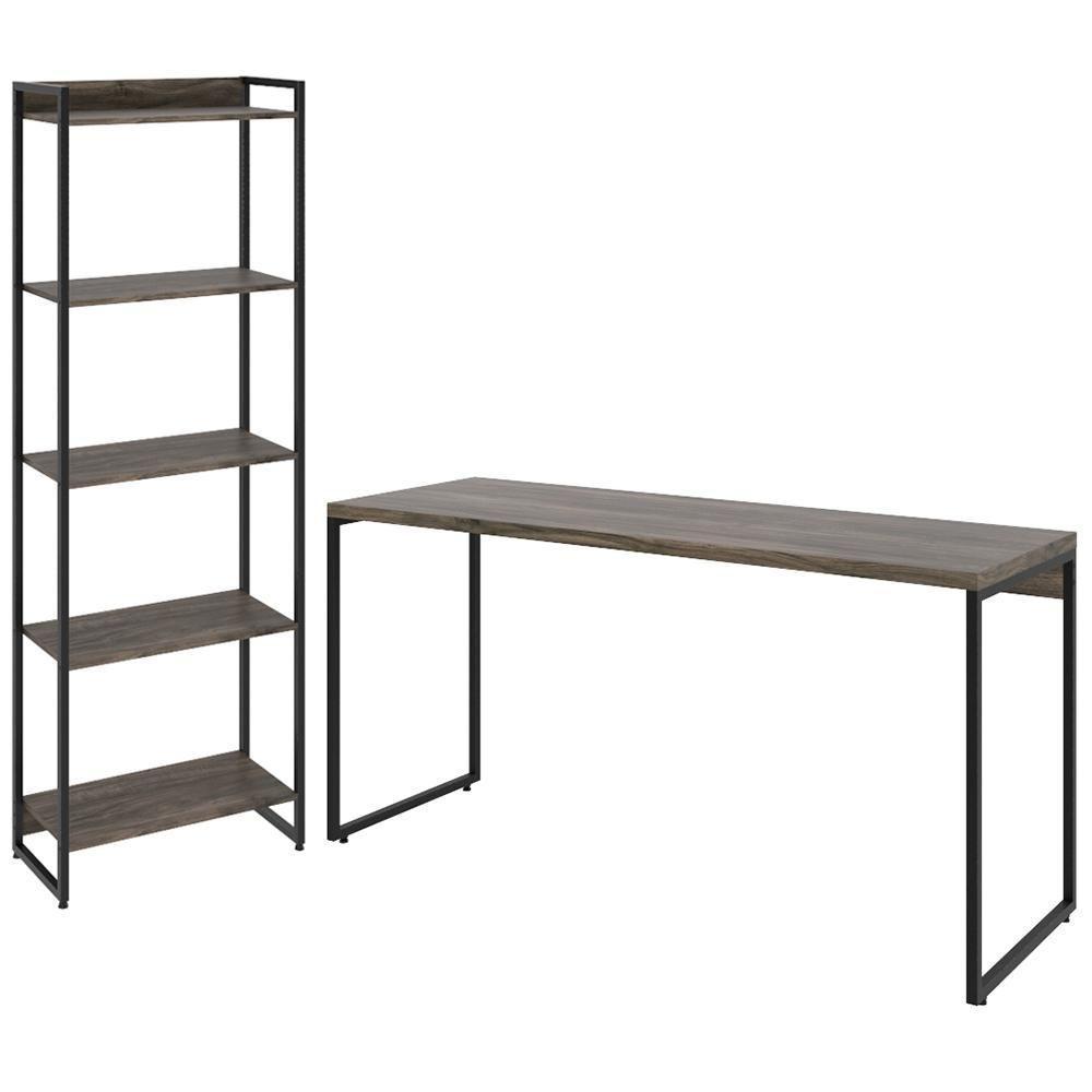 Kit Estante 5 Prateleiras Com Mesa 150Cm Carvalho Dark - 1