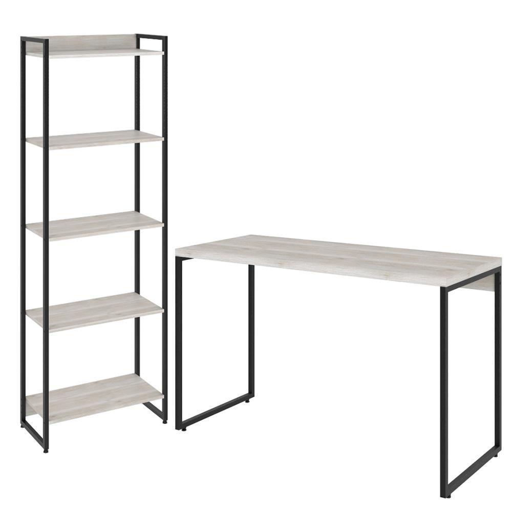 Kit Escritório Estante 5 Prateleiras Com Mesa 120Cm Snow - 1