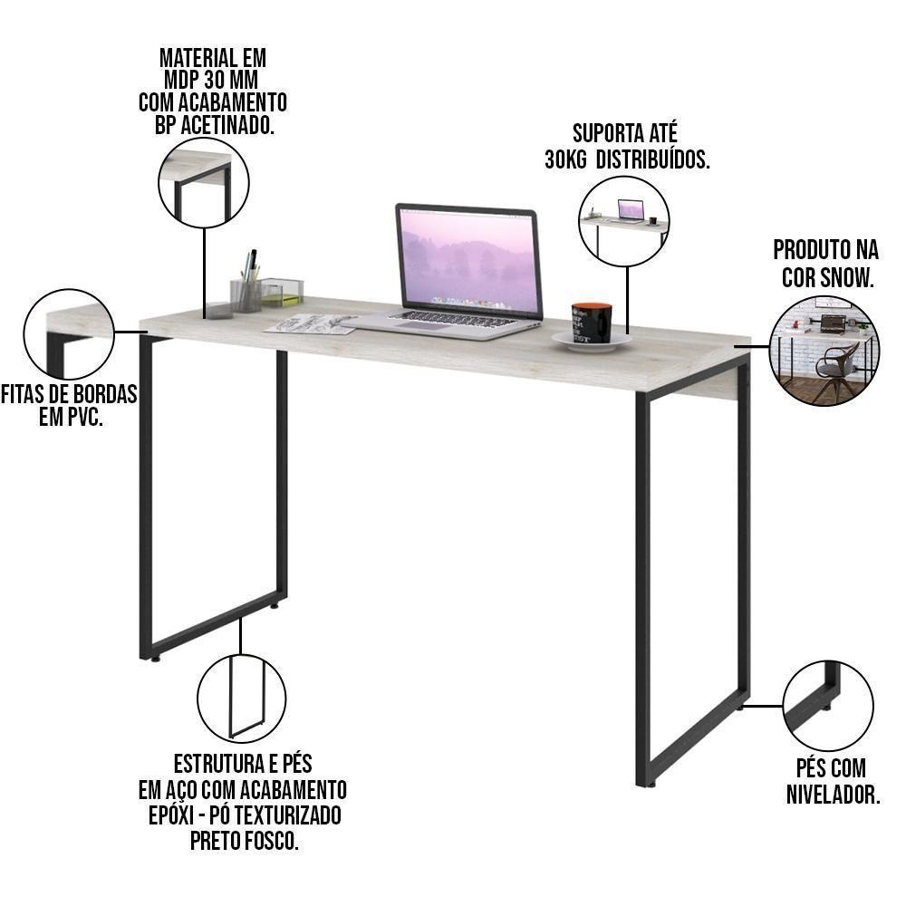 Kit Escritório Estante 5 Prateleiras Com Mesa 120Cm Snow - 4