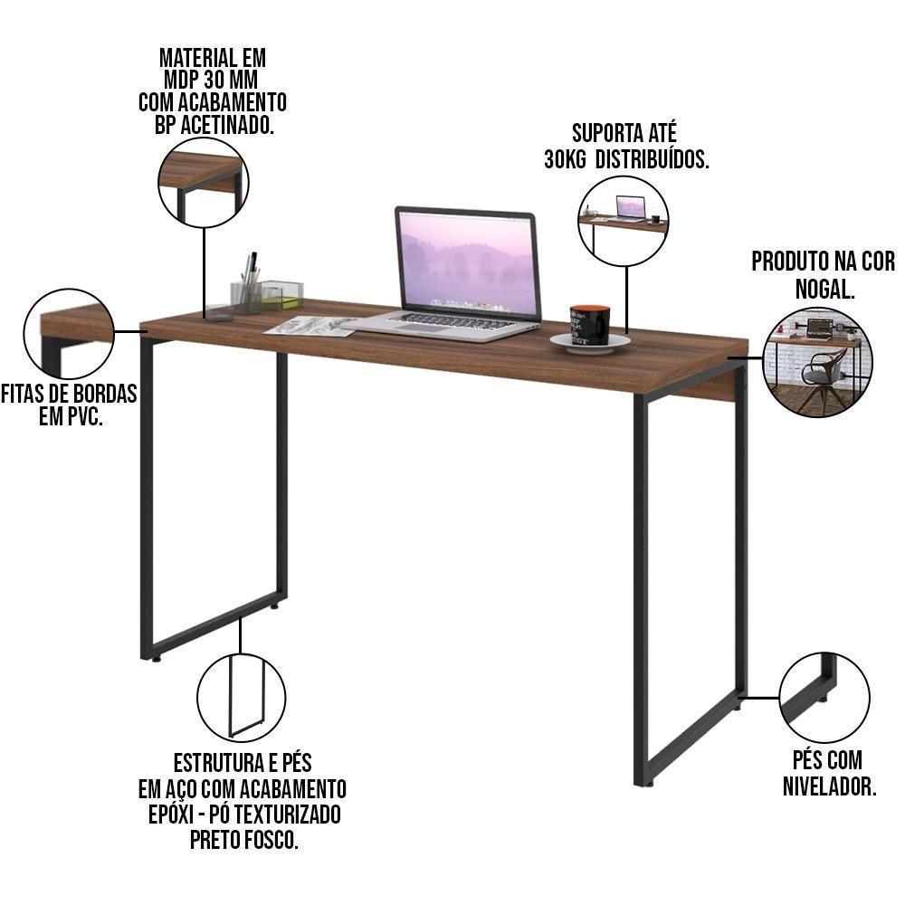Kit Escritório Estante 5 Prateleiras Com Mesa 120Cm Nogal - 4