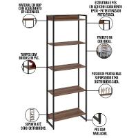 Kit Escritório Estante 5 Prateleiras Com Mesa 120Cm Nogal - 5