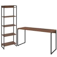 Kit Escritório Estante 5 Prateleiras Com Mesa 150Cm Nogal - 1