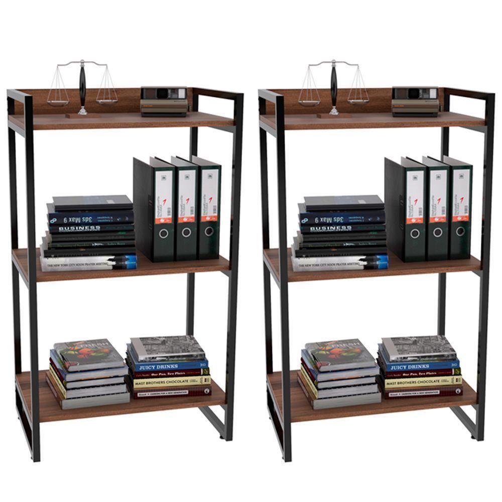 Kit 2 Estantes Com 3 Prateleiras Escritório 104x60 Cm Nogal - 1