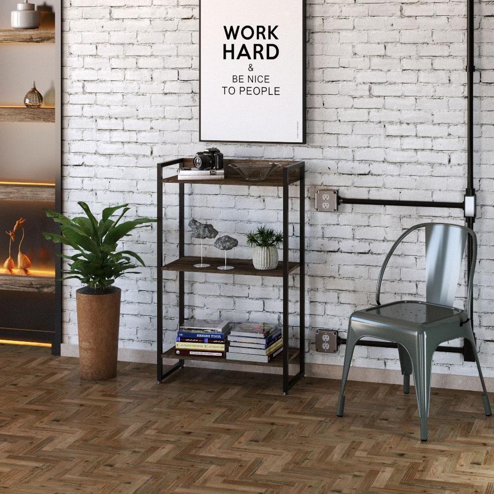 Kit Estante 3 Prateleiras Com Mesa 150Cm Carvalho Dark - 9