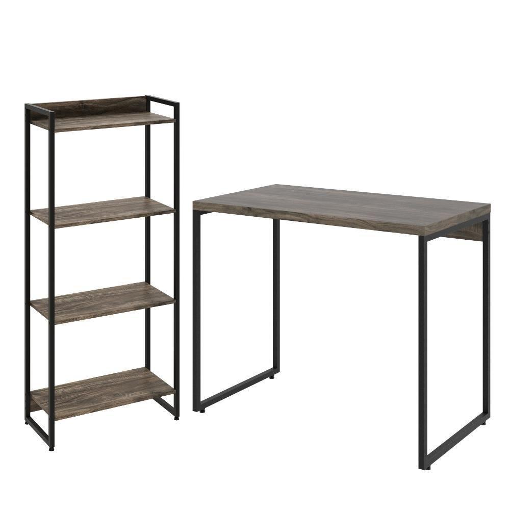 Kit Escritório Estante 4 Prateleiras Mesa 90Cm Carvalho - 1