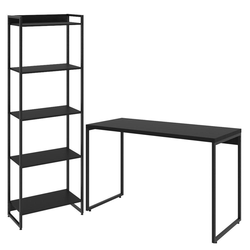 Kit Escritório Estante 5 Prateleiras Com Mesa 120Cm Onix - 1