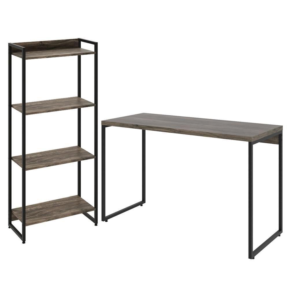 Kit Estante 4 Prateleiras Com Mesa 120Cm Carvalho Dark - 1