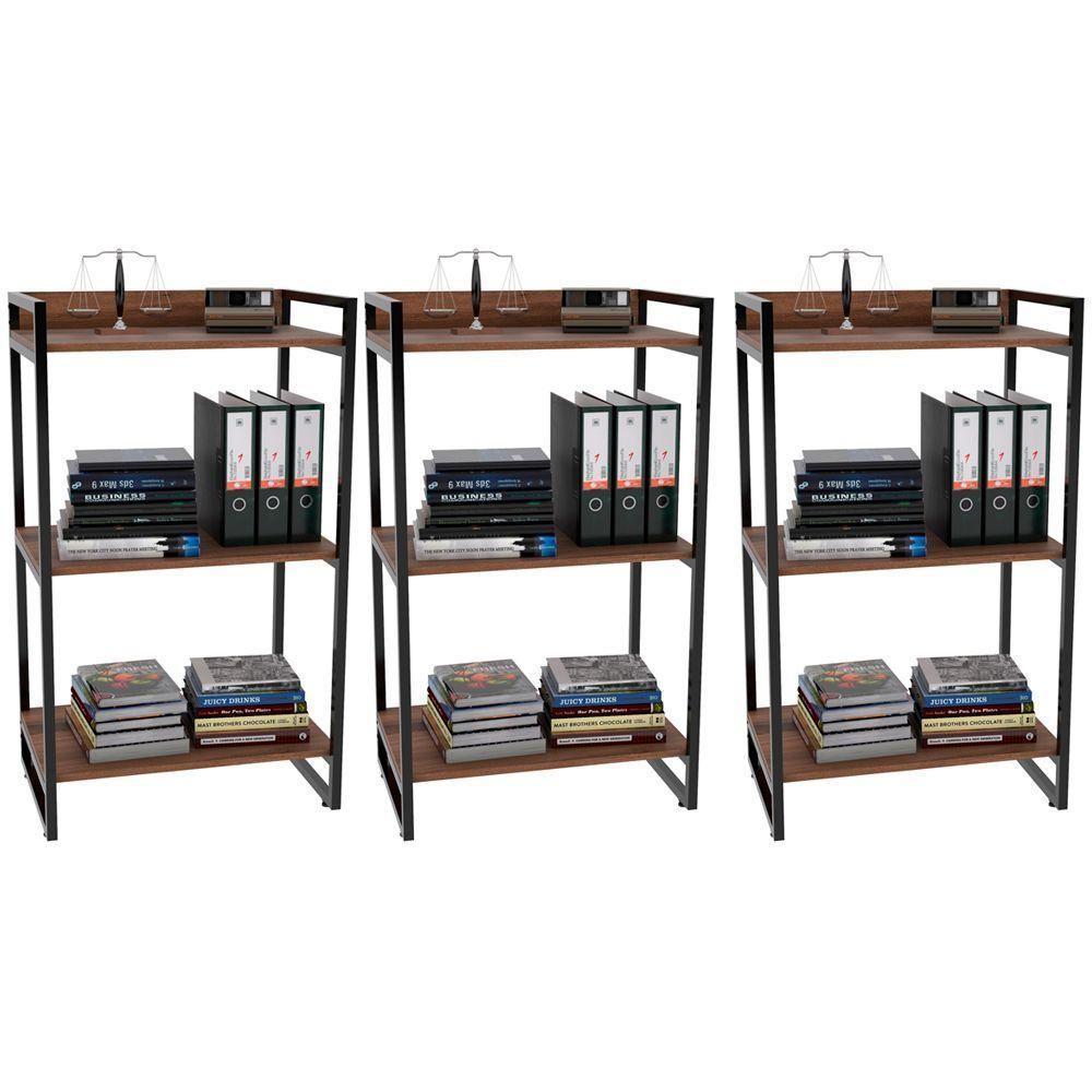 Kit 3 Estantes Com 3 Prateleiras Escritório 14x60 Cm Nogal - 1