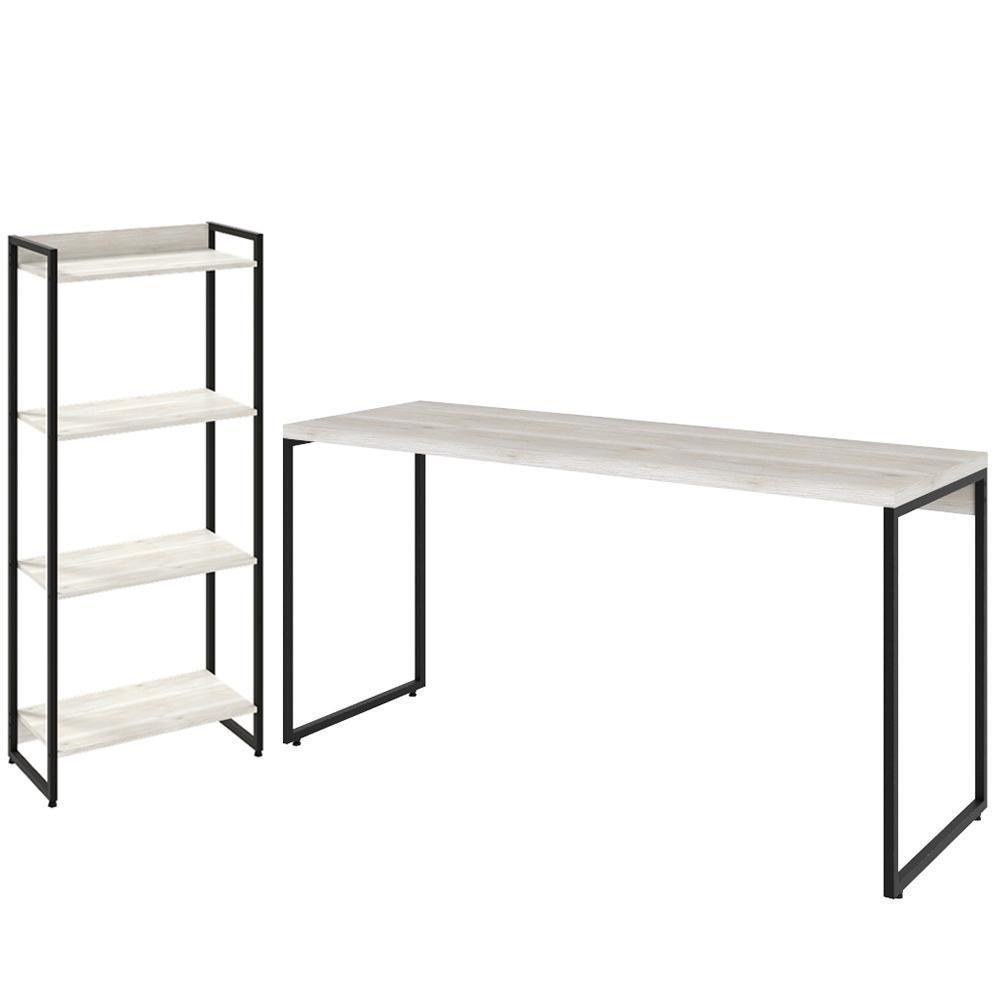 Kit Escritório Estante 4 Prateleiras Com Mesa 150Cm Snow - 1