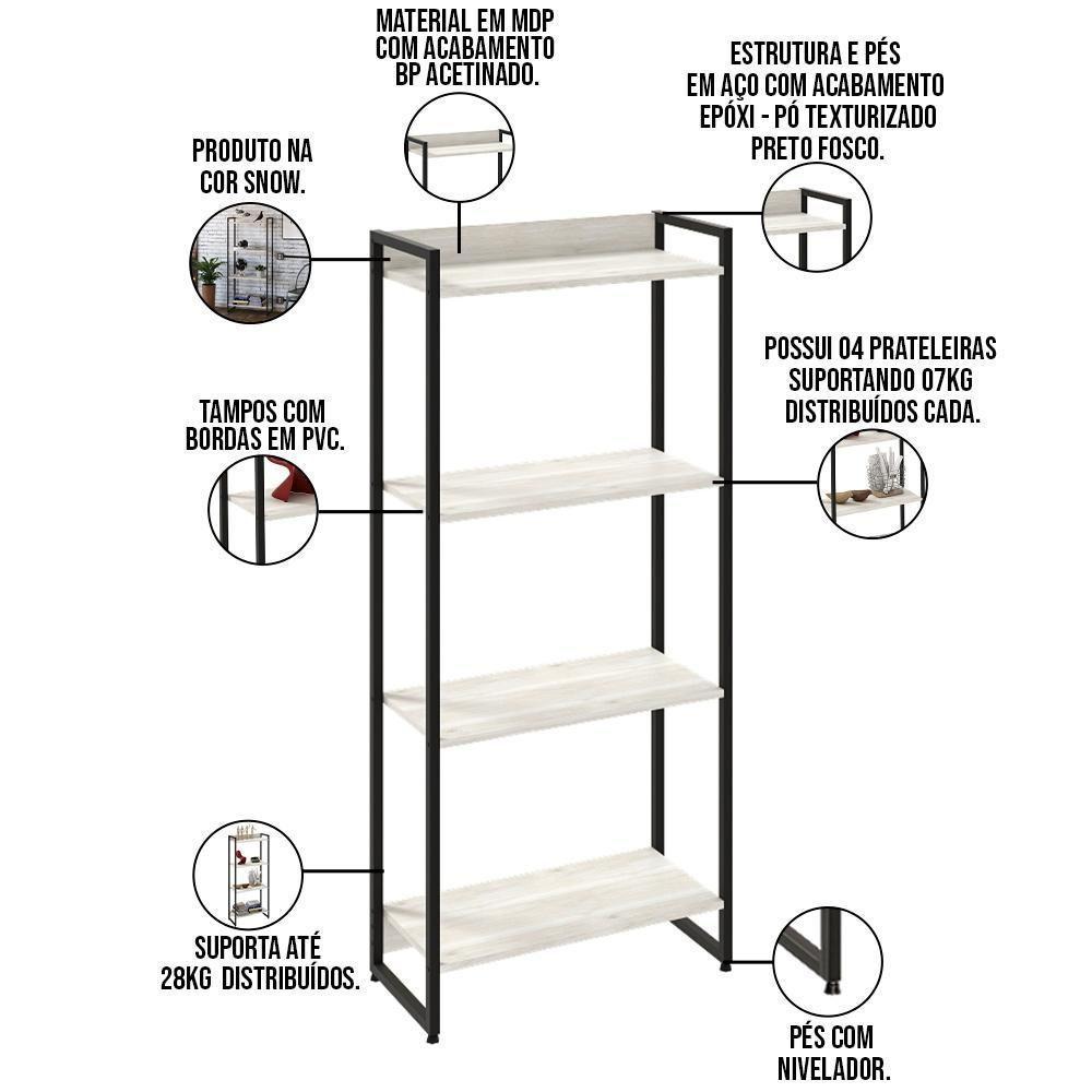 Kit Escritório Estante 4 Prateleiras Com Mesa 150Cm Snow - 5