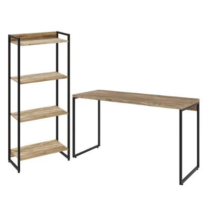 Kit Escritório Estante 4 Prateleiras Mesa 120Cm Carvalho