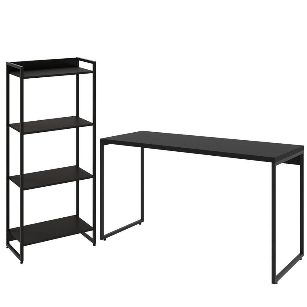 Kit Escritório Estante 4 Prateleiras Com Mesa 135Cm Onix - 1