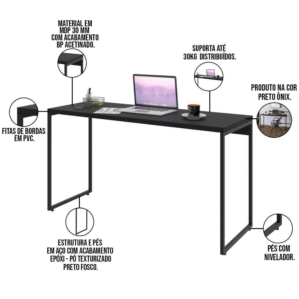 Kit Escritório Estante 4 Prateleiras Com Mesa 135Cm Onix - 4
