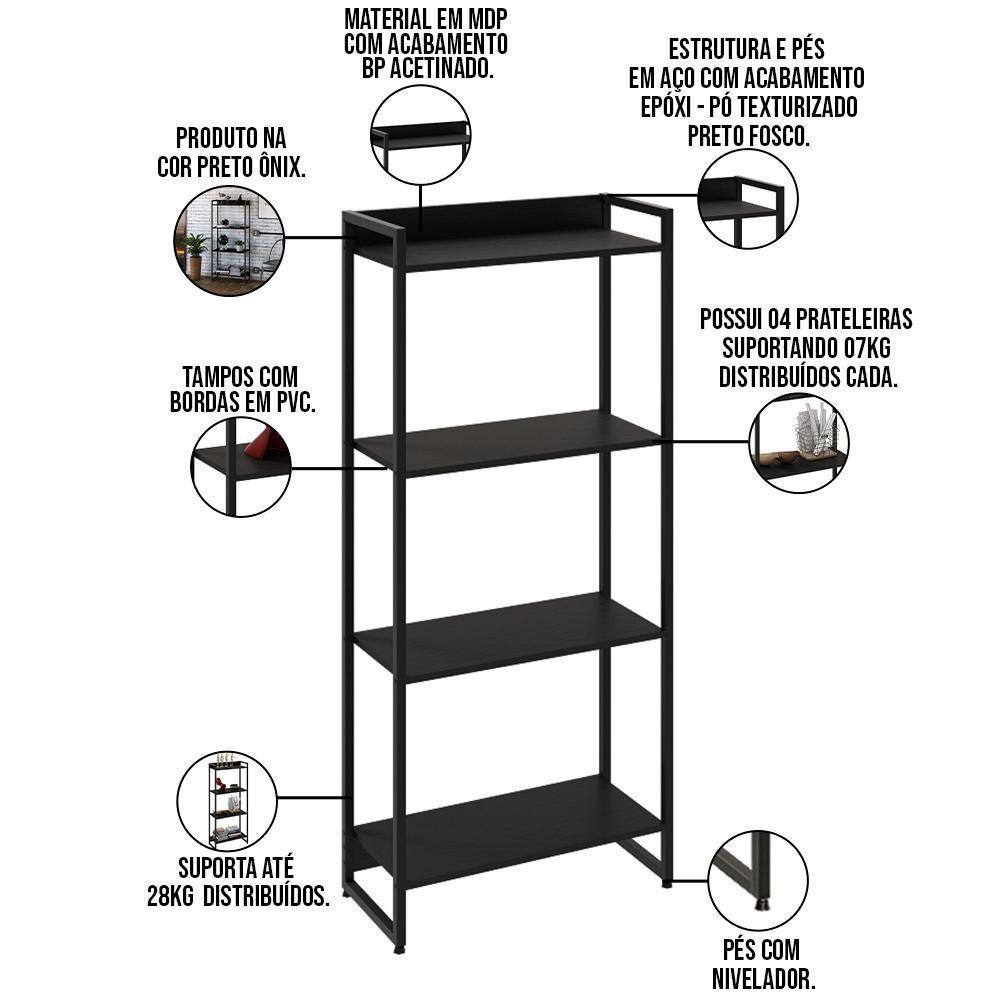 Kit Escritório Estante 4 Prateleiras Com Mesa 135Cm Onix - 5