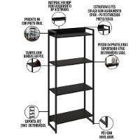 Kit Escritório Estante 4 Prateleiras Com Mesa 135Cm Onix - 5