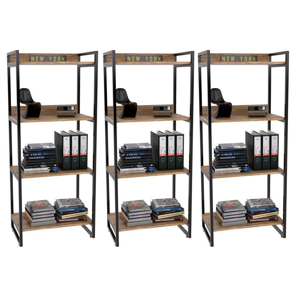 Kit 3 Estantes C/4 Prateleiras Escritório 146x60Cm Carvalho - 1