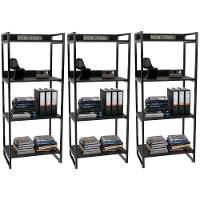 Kit 3 Estantes Com 4 Prateleiras Escritório 146x60cm Preto - 1