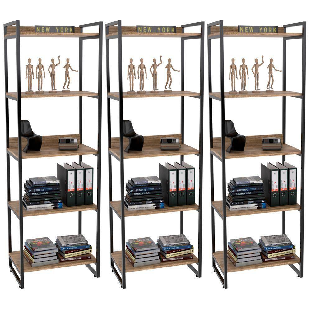 Kit 3 Estantes C/5 Prateleiras Escritório 187x60Cm Carvalho - 1