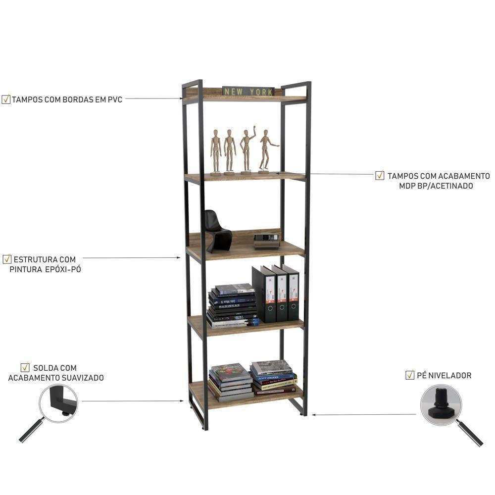 Kit 3 Estantes C/5 Prateleiras Escritório 187x60Cm Carvalho - 5
