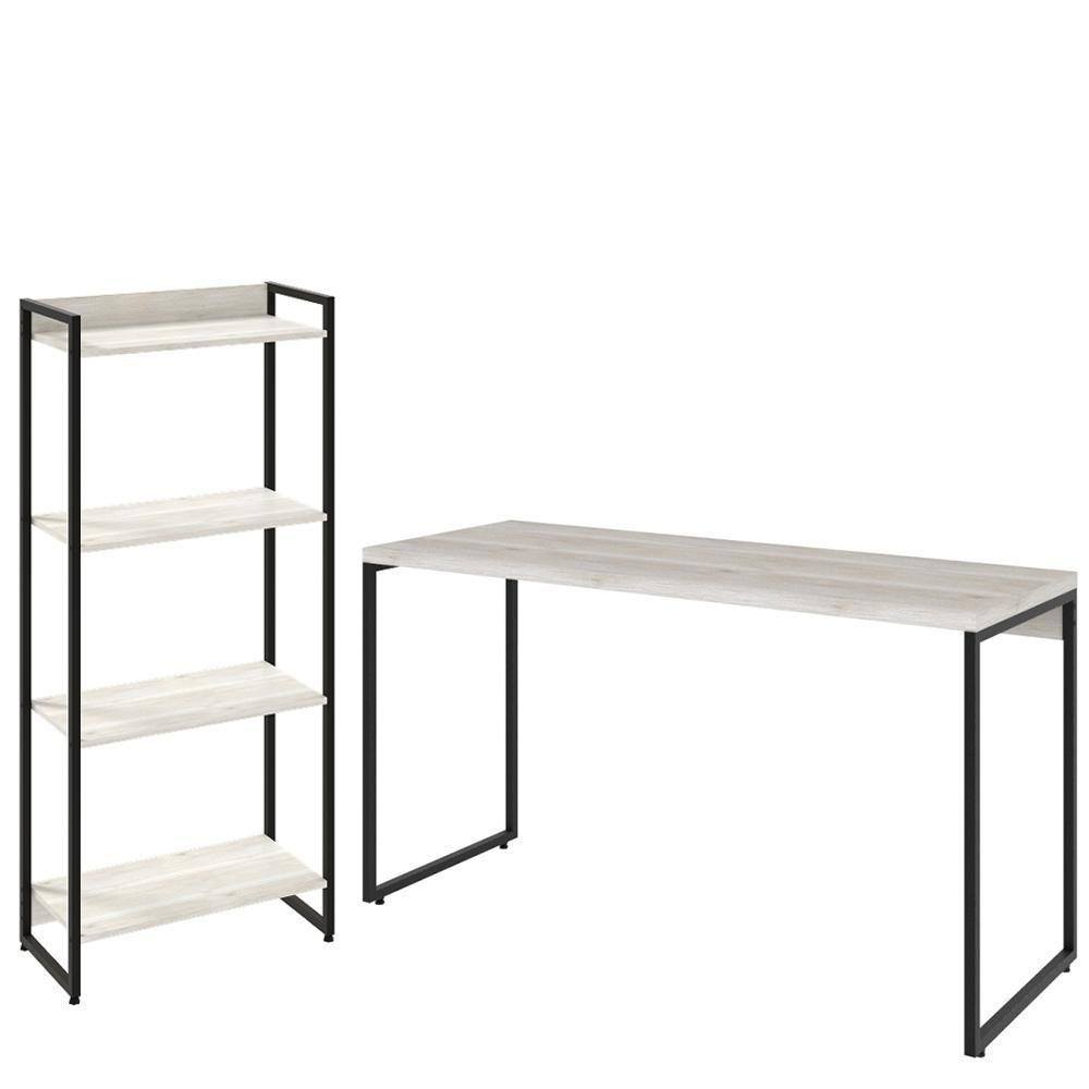 Kit Escritório Estante 4 Prateleiras Com Mesa 135Cm Snow - 1