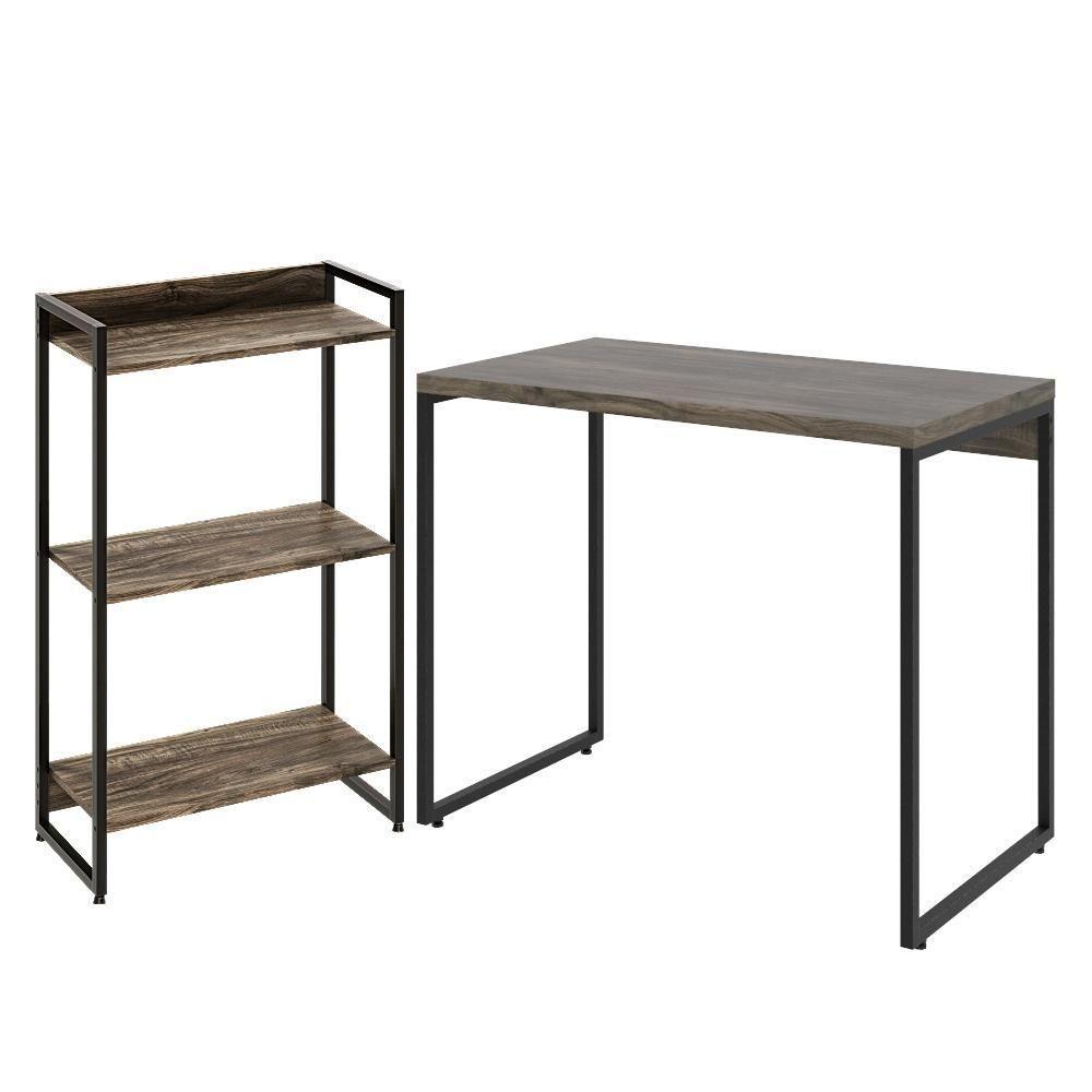 Kit Escritório Estante 3 Prateleiras Mesa 90Cm Carvalho - 1