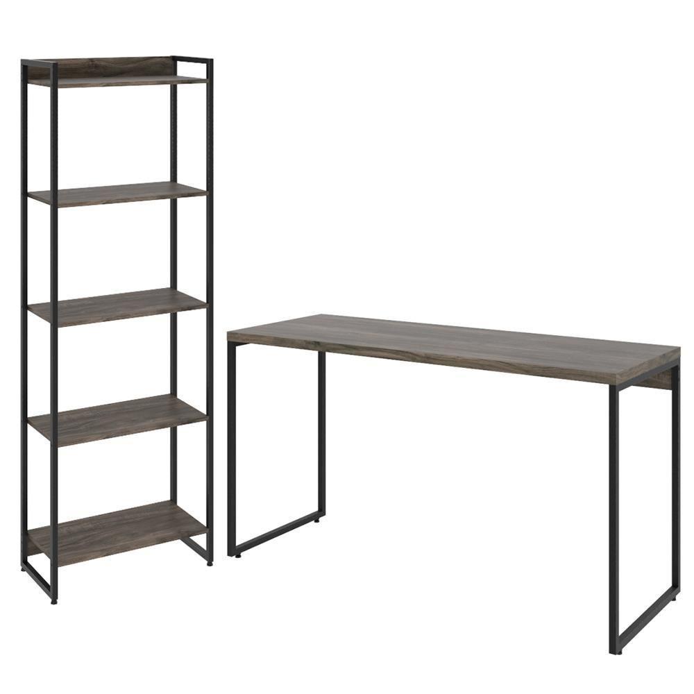 Kit Estante 5 Prateleiras Com Mesa 135Cm Carvalho Dark - 1