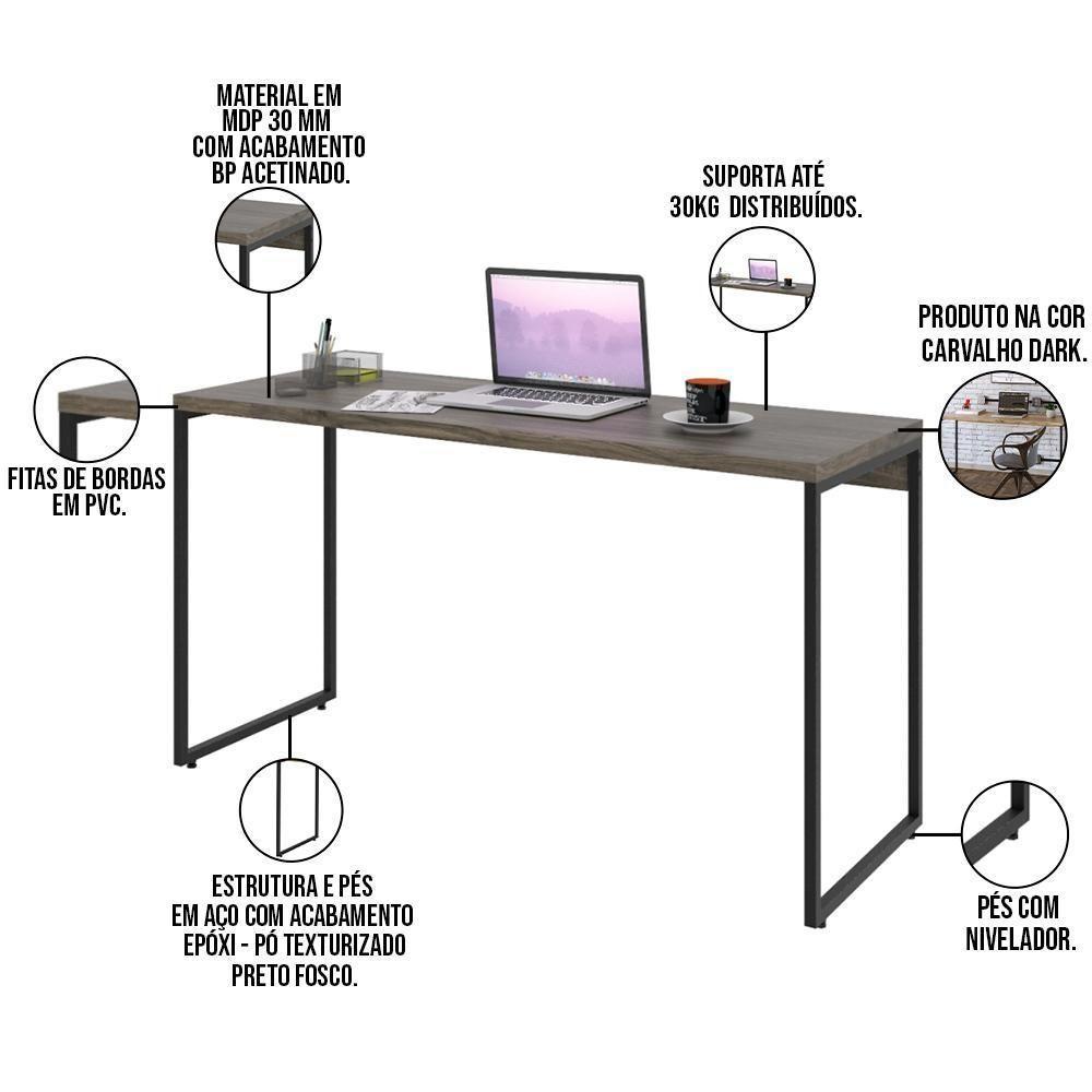 Kit Estante 5 Prateleiras Com Mesa 135Cm Carvalho Dark - 6