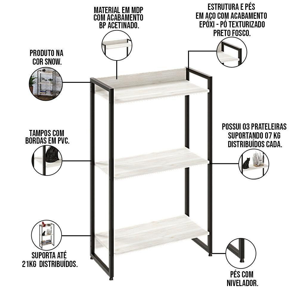 Kit Escritório Estante 3 Prateleiras Com Mesa 135Cm Snow - 5