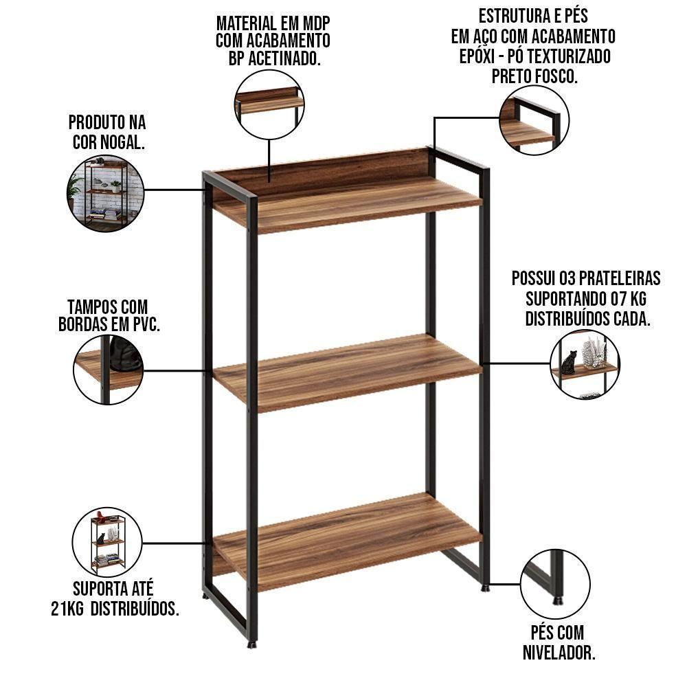 Kit Escritório Estante 3 Prateleiras Com Mesa 135Cm Nogal - 5