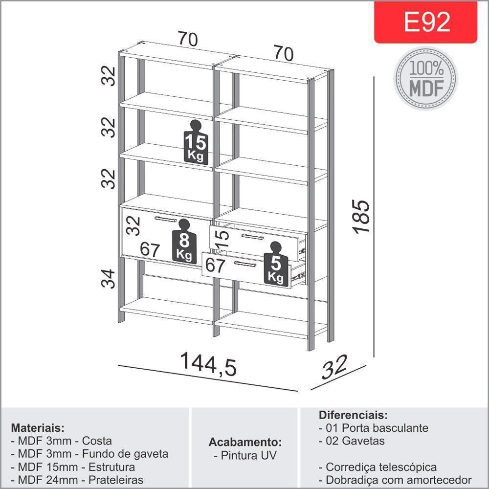 Kit 02 Estantes Trend D03 185X73Cm Freijó Preto Fosco - 2