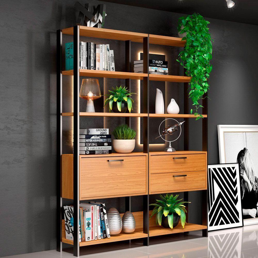 Kit 02 Estantes Trend D03 185X73Cm Freijó Preto Fosco - 4