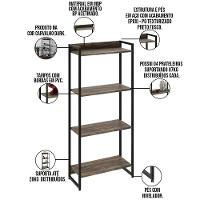 Kit Estante 4 Prateleiras Com Mesa 150Cm Carvalho Dark - 7