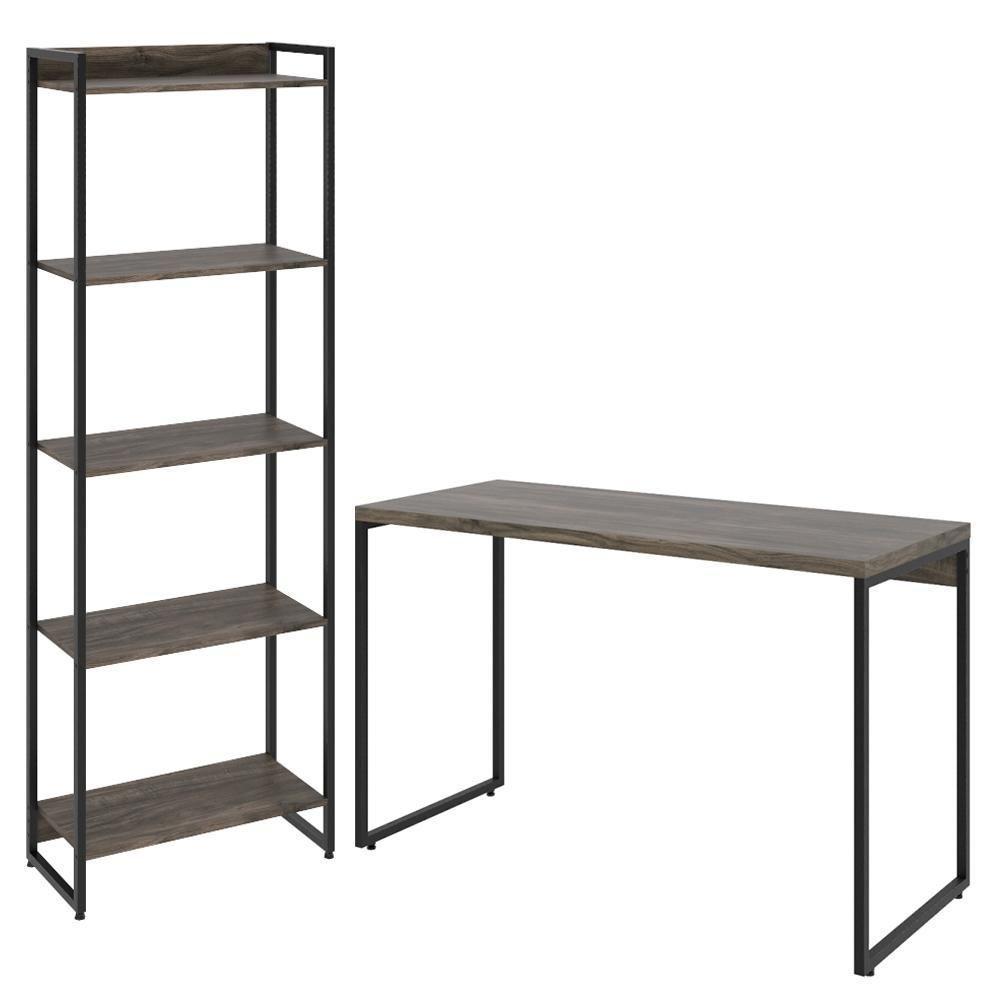 Kit Estante 5 Prateleiras Com Mesa 120Cm Carvalho Dark - 1