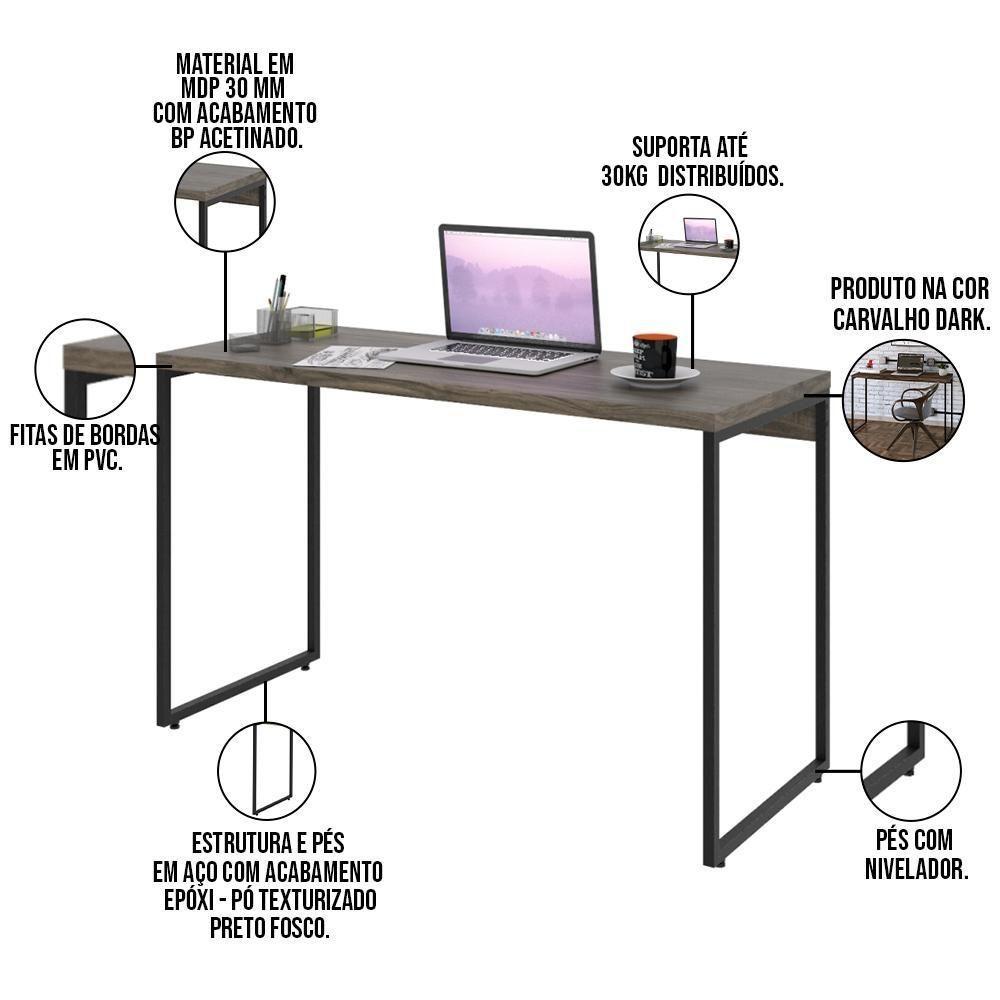 Kit Estante 5 Prateleiras Com Mesa 120Cm Carvalho Dark - 4