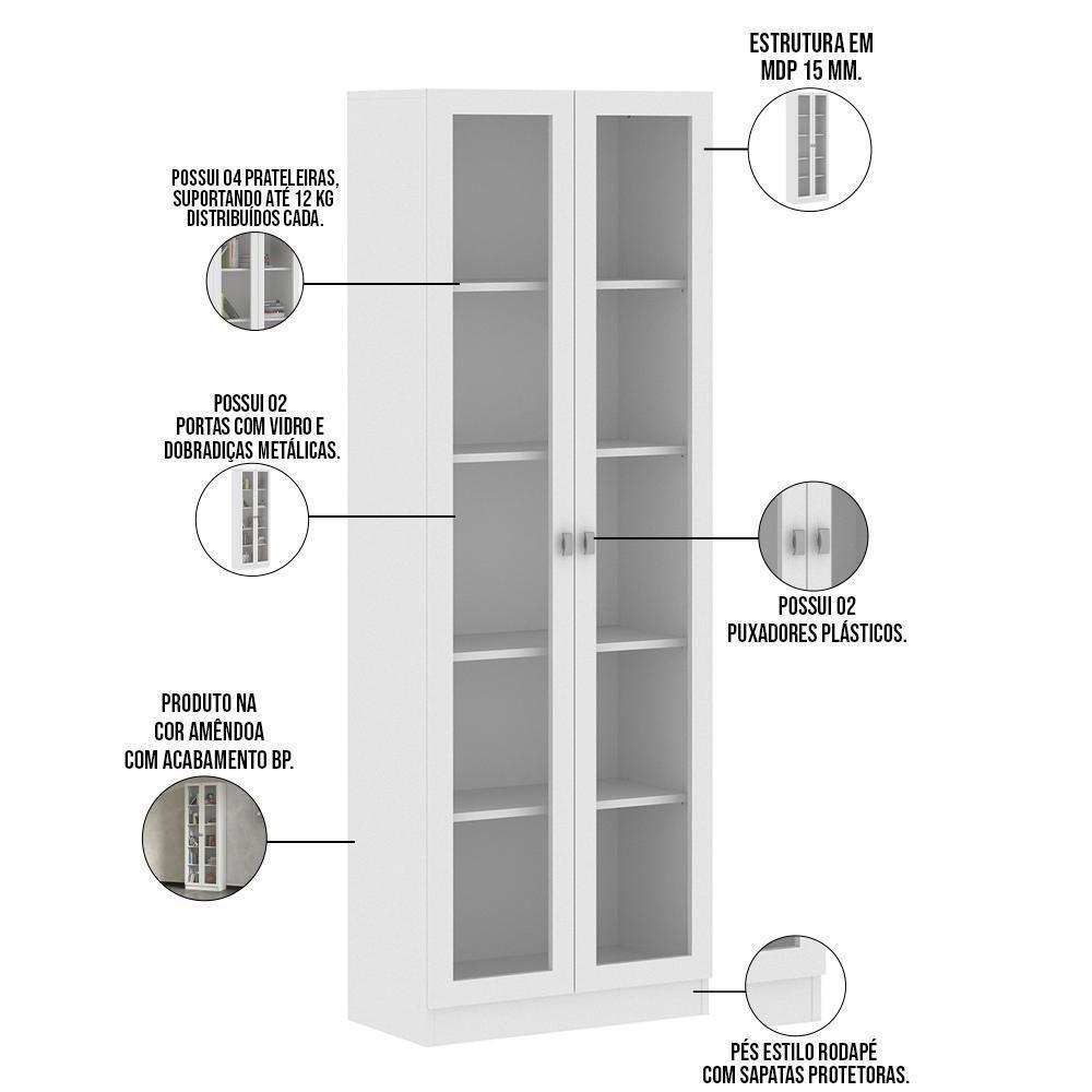 Estante Escritório 2 Portas Vidro Cannes 171X59 Branco - 5