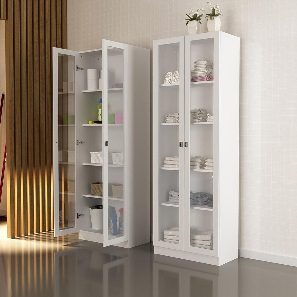 Estante Escritório 2 Portas Vidro Cannes 171X59 Branco - 6