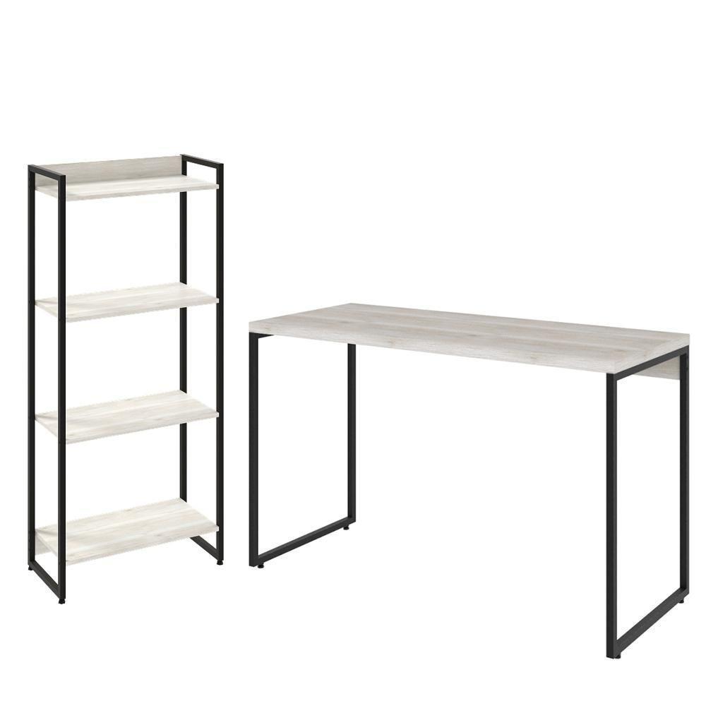 Kit Escritório Estante 4 Prateleiras Com Mesa 120Cm Snow - 1
