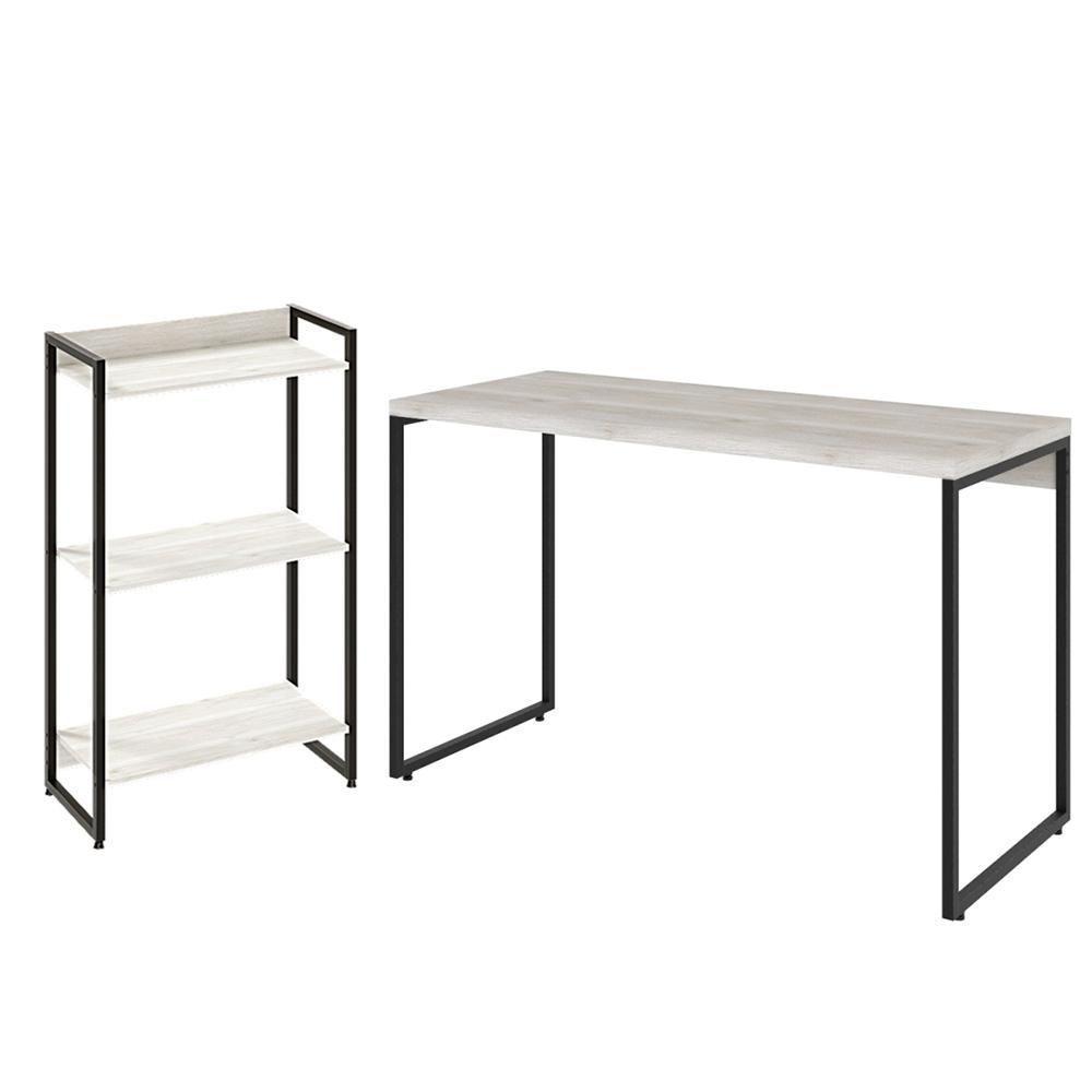 Kit Escritório Estante 3 Prateleiras Com Mesa 120Cm Snow - 1