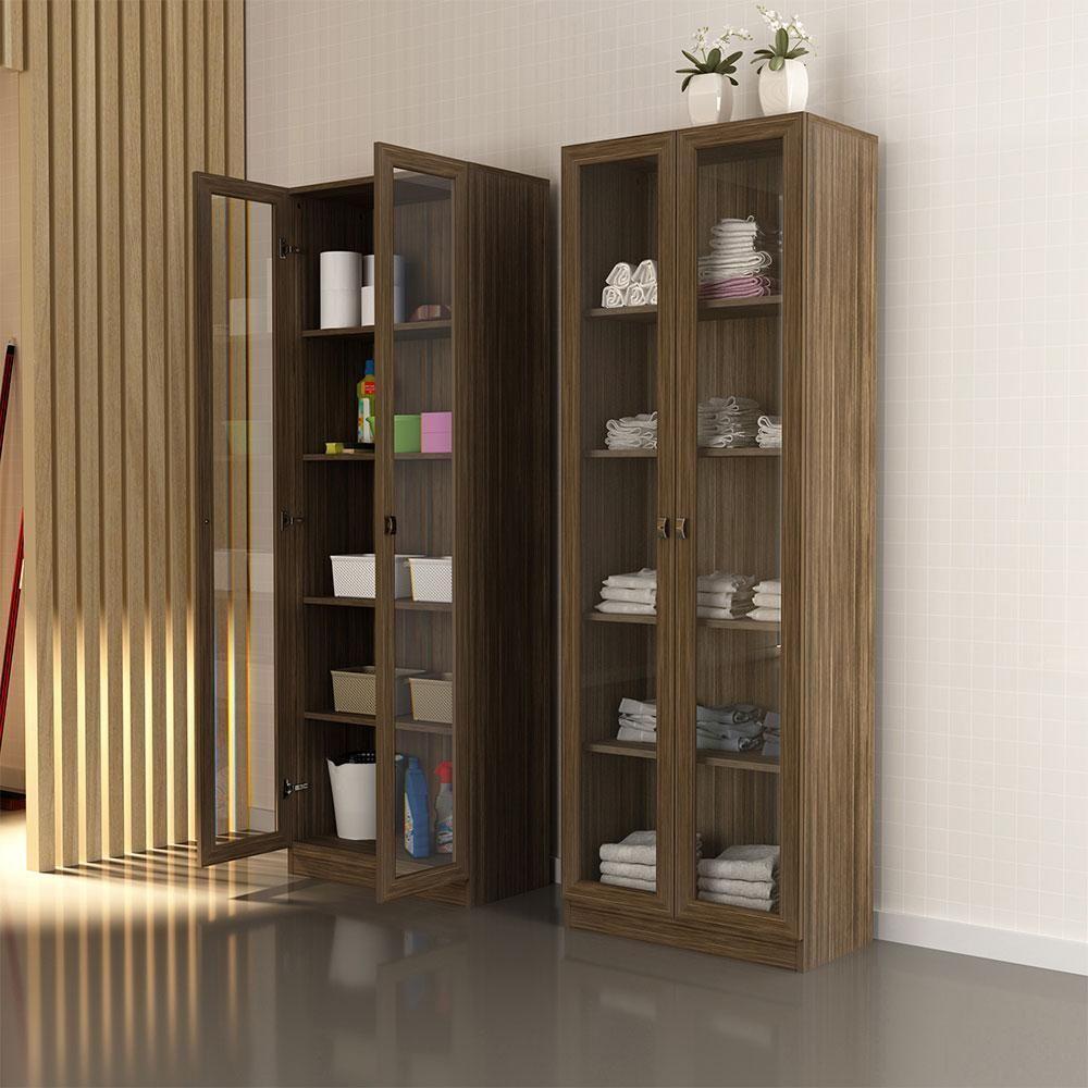 Estante Escritório 2 Portas Vidro Cannes 171X59 Nogal - 6