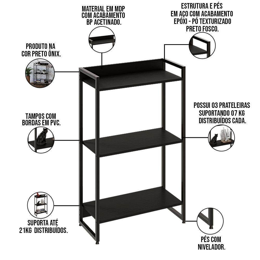 Kit Escritório Estante 3 Prateleiras Com Mesa 135Cm Onix - 5