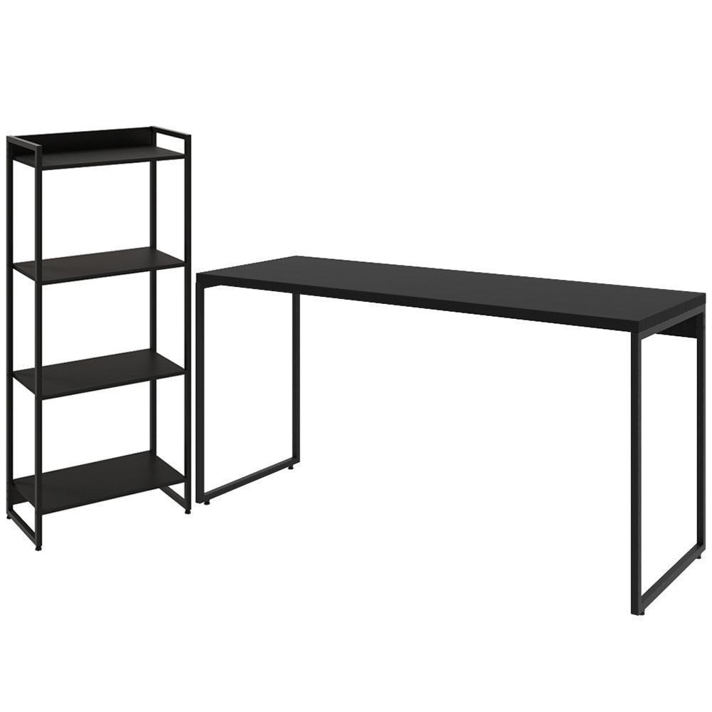 Kit Escritório Estante 4 Prateleiras Com Mesa 150Cm Onix - 1