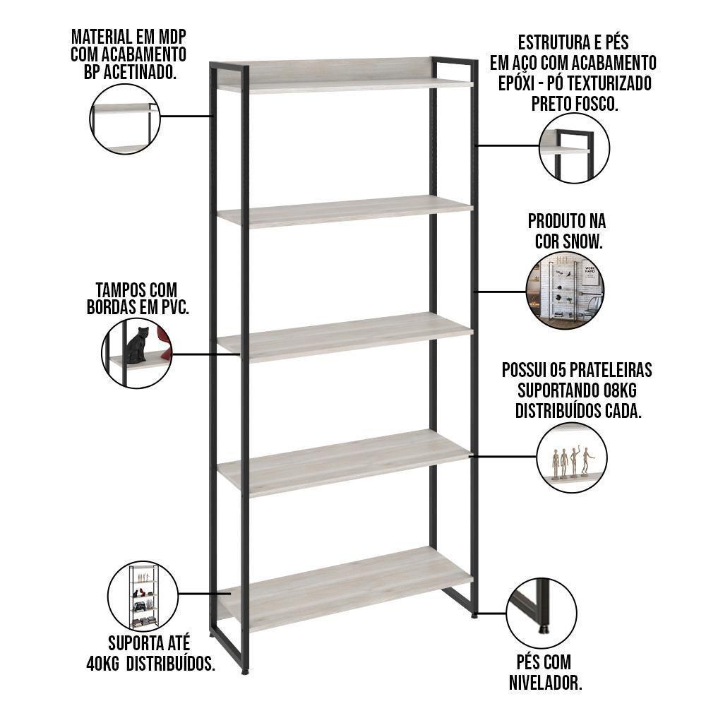 Estante Escritório 05 Prateleiras Areta 186X80Cm C01 Snow - 3