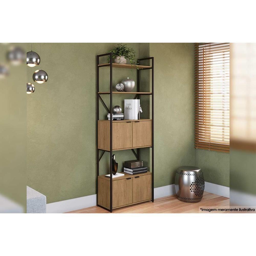Estante Livreiro Casal Industrial Alta LI018 c/ 4 Portas Freijo/Preto - Kappesberg - 2
