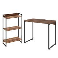 Kit Para Escritório Estante 3 Prateleiras Mesa 90Cm Nogal - 1