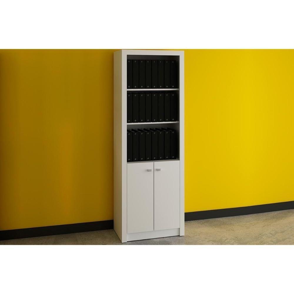Estante Livreiro de Escritório ME4110 c/ 2 Portas e 3 Prateleiras Branco - Tecno Mobili - 1