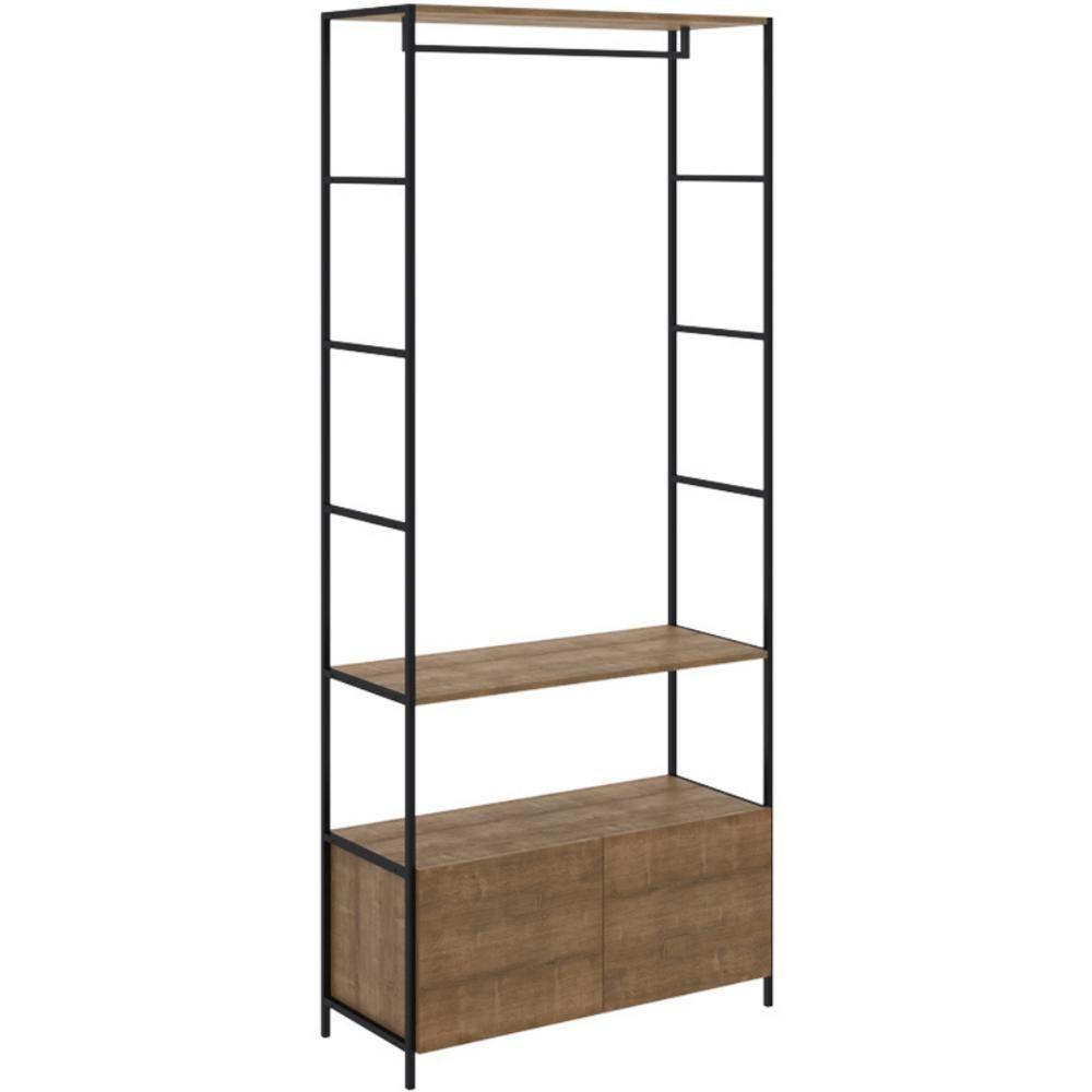 Estante Closet Industrial Steel Quadra Artesano 90 Cm (largura) Mdp Vermont Aço Preto 2 Gavetas - 1